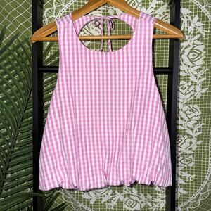 Emerson Lane Pink Gingham Bubble Hem Top - Size Medium